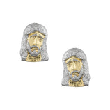 Women's Jesus Head Stud Earrings Solid 10K Yellow Gold - bayamjewelry