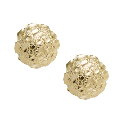 Women's Medium Round Nugget Stud Earrings Solid 10K Yellow Gold - bayamjewelry