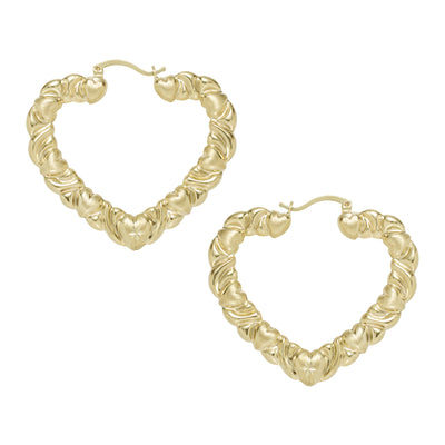 Picture of Diamond-Cut Kisses & Hearts Hoop Earrings 10K & 14K Yellow Gold