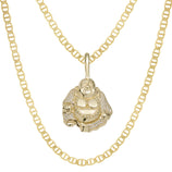 Picture of 2" CZ Buddha Pendant & Chain Necklace Set 10K Yellow Gold