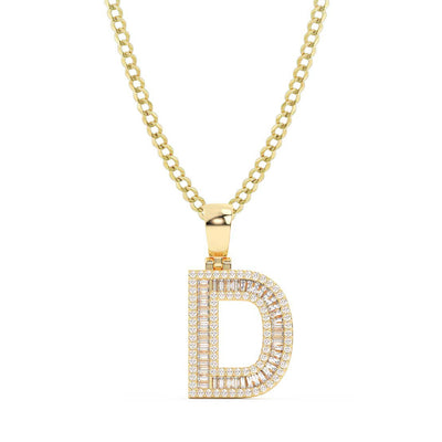 Picture of Women's Baguette & Round Cut Diamond "D" Initial Pendant Necklace 0.65ct 14K Gold