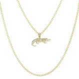 Picture of 3/4" Diamond Cut Crocodile Pendant & Chain Necklace Set 10K Yellow Gold