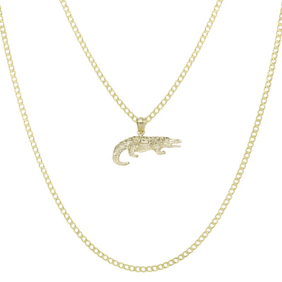 Picture of 3/4" Diamond Cut Crocodile Pendant & Chain Necklace Set 10K Yellow Gold