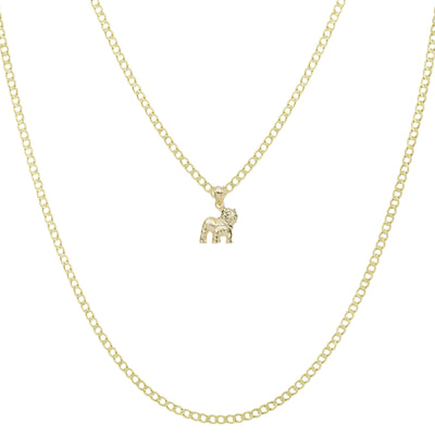 Picture of 3/4" Diamond Cut Bulldog Pendant & Chain Necklace Set 10K Solid Yellow Gold