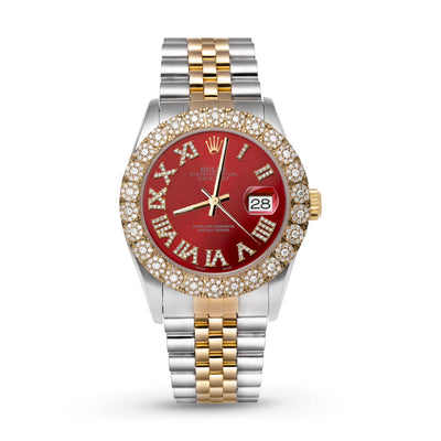 Picture of Rolex Datejust Diamond Bezel Watch 36mm Red Roman Numeral Dial | 2.25ct