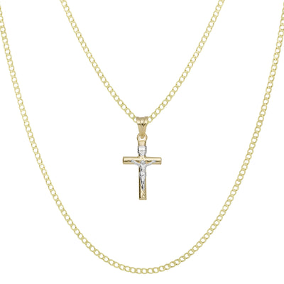 Picture of 1 1/4" Jesus Cross Crucifix Pendant & Chain Necklace Set 10K Yellow White Gold