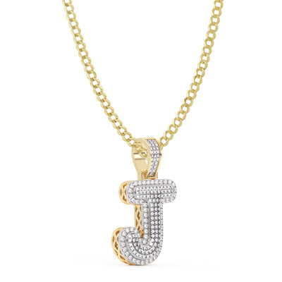 Picture of Diamond "J" Initial Letter Necklace 0.39ct Solid 10K Yellow Gold