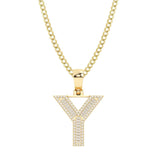 Picture of Baguette & Round Cut Diamond "Y" Initial Pendant Necklace 0.38ct 14K Gold