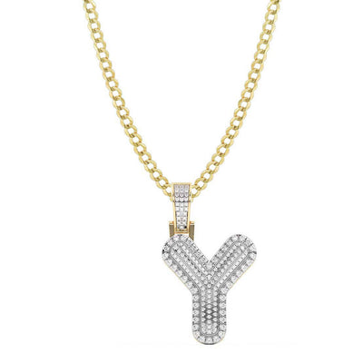 Picture of Diamond "Y" Initial Letter Necklace 0.38ct Solid 10K Yellow Gold