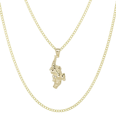 Picture of 1 1/2" Diamond Cut Crocodile Pendant & Chain Necklace Set 10K Yellow Gold