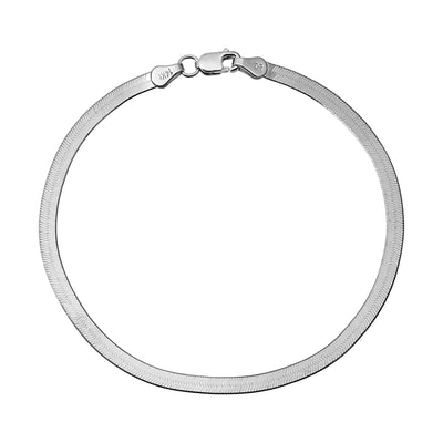 Picture of Women's High Polished Herringbone Chain Bracelet 14K White Gold - Solid
