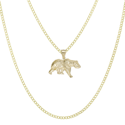 Picture of 1" Diamond Cut Bear Pendant & Chain Necklace Set 10K Yellow Gold