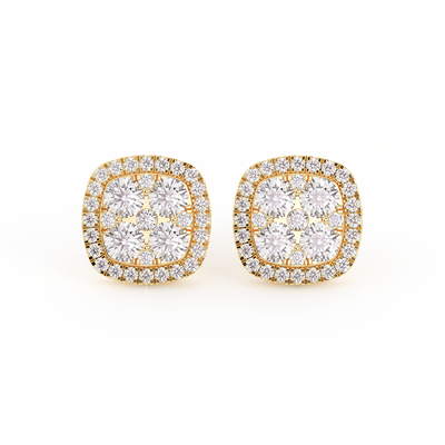 Picture of Women's Cushion-Shaped Halo Cluster Diamond Stud Earrings 14K Gold