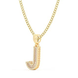 Picture of Women's Baguette & Round Cut Diamond "J" Initial Pendant Necklace 0.37ct 14K Gold