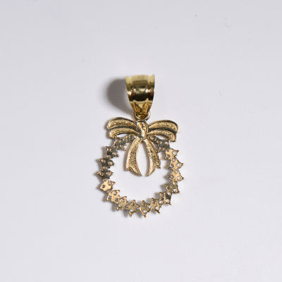 Picture of 1 1/4" CZ Ribbon Wreath Pendant 10K Yellow Gold