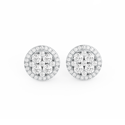 Picture of Women's Round Halo Cluster Diamond Stud Earrings 14K Gold