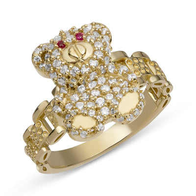 Picture of Women's CZ Teddy Bear Ring 10K Yellow Gold