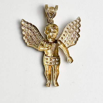 Picture of 1 3/4" Angel CZ Pendant Solid 10K Yellow Gold