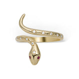 Picture of Women's CZ Ruby Eyes Snake Ring 10K Yellow Gold