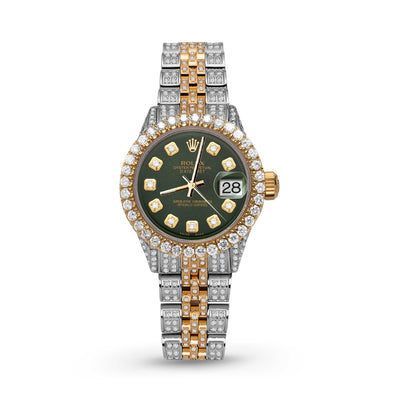 Picture of Women Rolex Datejust Diamond Bezel Watch 26mm Green Dial | 6.20ct