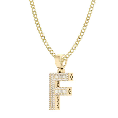 Picture of Baguette & Round Cut Diamond "F" Initial Pendant Necklace 0.43ct 14K Gold