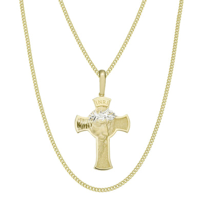 Picture of Face of Jesus Cross Two Tone Pendant & Chain Necklace Set 10K Yellow White Gold