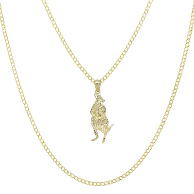 Picture of 1 3/8" Diamond Cut Kangaroo Pendant & Chain Necklace Set 10K Yellow Gold