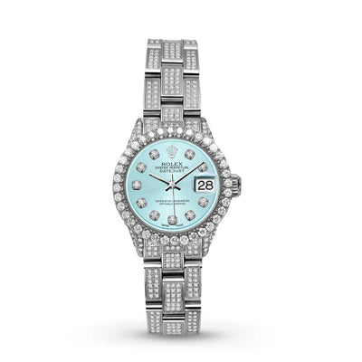 Picture of Women Rolex Datejust Diamond Bezel Watch 26mm Ice Blue Dial | 6.70ct