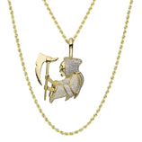 Picture of 2" CZ Angel of Death Reaper Pendant & Chain Necklace Set 10K Yellow Gold