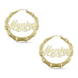 Picture of Ladies Script Name Plate Bamboo Hoop Earrings 14K Gold - Style 16