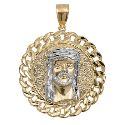 Picture of 1 1/4" Curb Link Framed Jesus Medallion Pendant 10K Yellow Gold