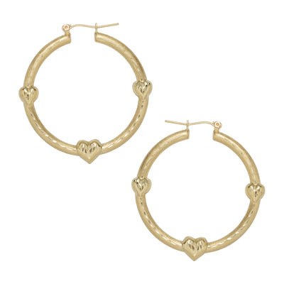 Picture of Diamond-Cut Heart Hoop Earrings 10K Yellow Gold