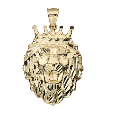 Picture of Diamond Cut Lion Head Charm Pendant Solid 10K Yellow Gold