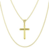 Picture of 2 1/4" Diamond Cut Cross Tube Pendant & Chain Necklace Set 14K Yellow White Gold