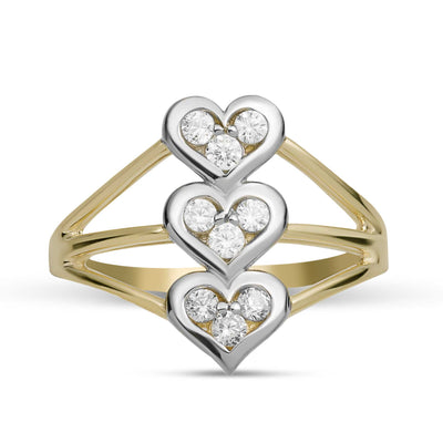 Picture of Women's CZ Triple Heart Ring 10K Yellow Gold