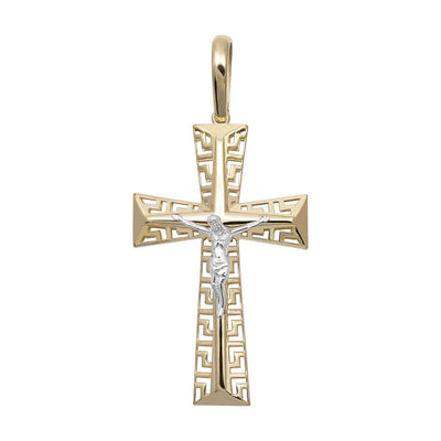 Picture of Greek Key Crucifix Jesus Cross Pendant 10K Yellow Gold