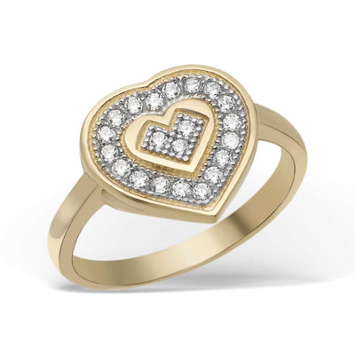 Picture of Women's Two-Tone CZ Heart Ring 10K Yellow Gold