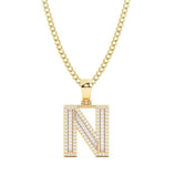 Picture of Baguette & Round Cut Diamond "N" Initial Pendant Necklace 0.63ct 14K Gold