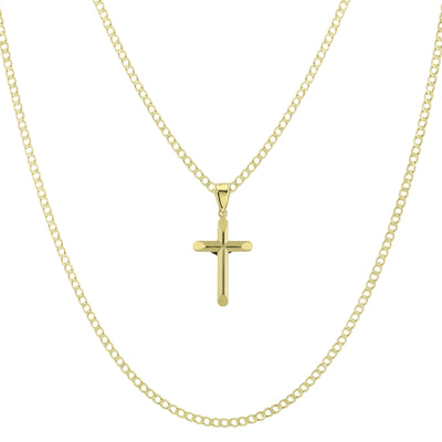 Picture of 1 1/4" Jesus Cross Crucifix Pendant & Chain Necklace Set 14K Yellow White Gold