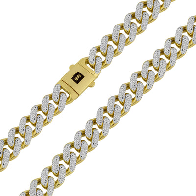 Picture of Monaco Chain Diamond Cut Miami Cuban Link Chain Necklace 14K Yellow White Gold - Hollow