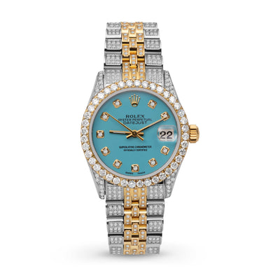 Picture of Rolex Datejust Diamond Bezel Watch 31mm Turquoise Dial | 6.75ct