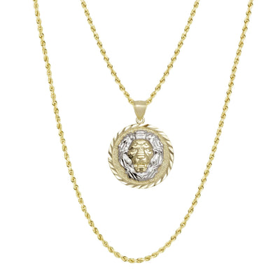 Picture of 1 3/8" Diamond-Cut Lion Medallion Pendant & Chain Necklace Set 10K Yellow White Gold