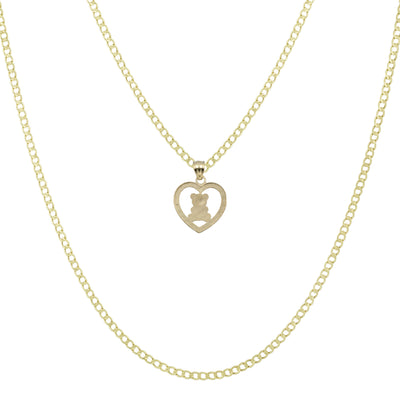 Picture of 3/4" Teddy Bear in Heart Pendant Chain & Necklace Set 10K Yellow White Gold