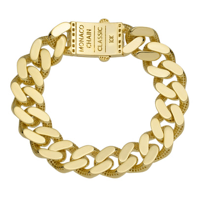 Picture of Monaco Chain Miami Cuban Royal Plain Link Bracelet Lock 10K Yellow Gold - Hollow