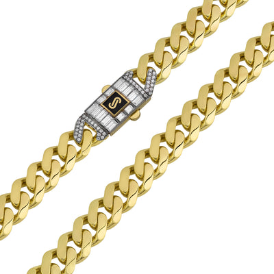 Picture of Women's Monaco Miami Cuban Link Chain Baguette CZ Lock 10K Yellow Gold - Hollow