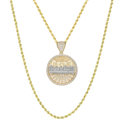 Picture of 1 3/4" The Last Supper Round CZ Medallion Pendant & Chain Necklace Set 10K Yellow Gold