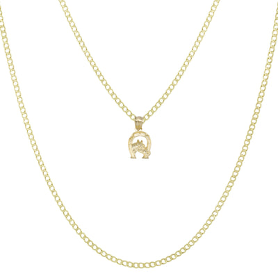 Picture of 3/4" Diamond Cut Horse Head Pendant & Chain Necklace Set 10K Yellow Gold