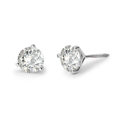 Picture of Women's Three Prong Round-Cut Solitaire Lab Grown Diamond Stud Earrings 14K Gold