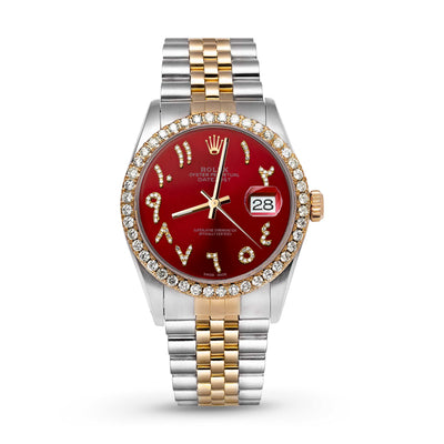 Picture of Rolex Datejust Diamond Bezel Watch 36mm Red Arabic Numeral Dial | 2.15ct