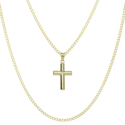 Picture of 1 3/8" Jesus Cross Crucifix Pendant & Chain Necklace Set 10K Yellow White Gold